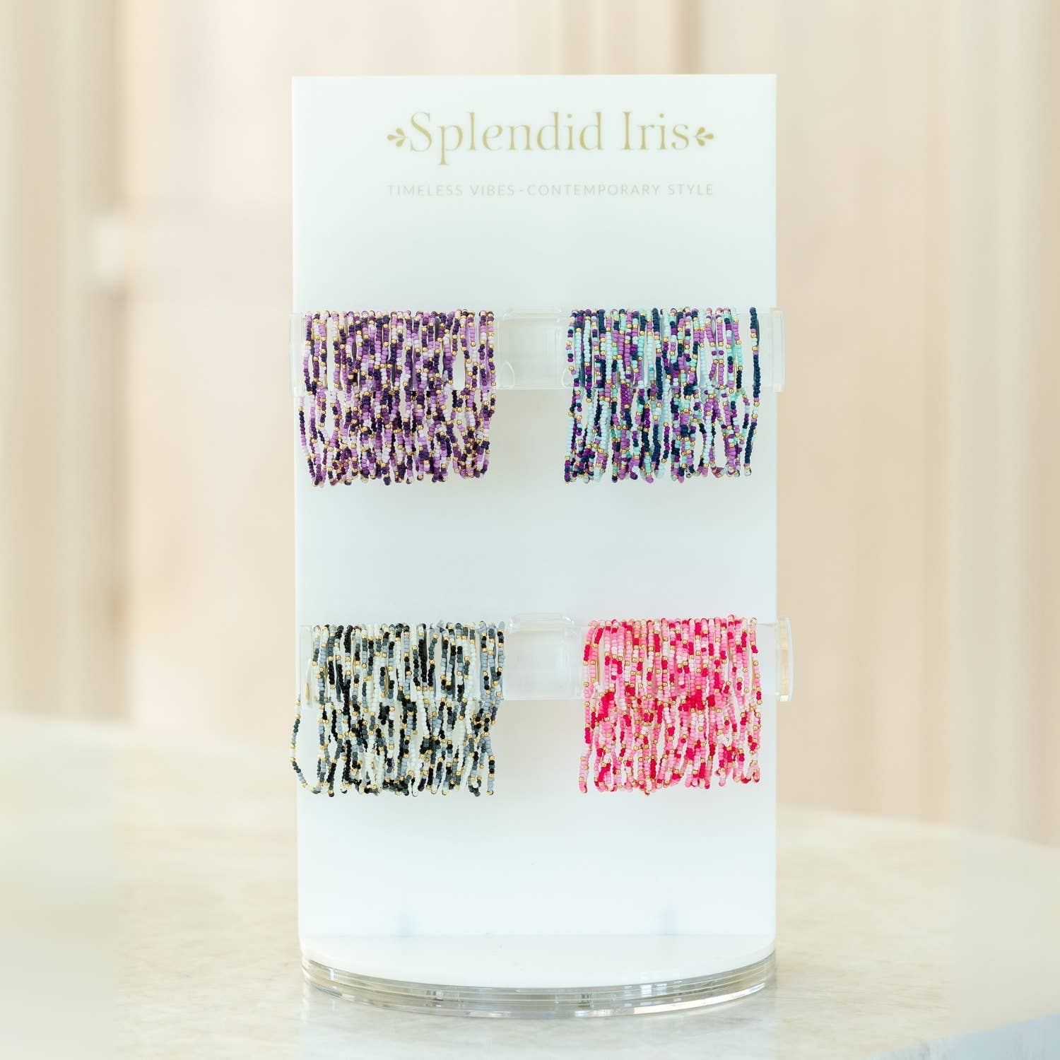 Assorted 2mm Stretch Seed Bead Bracelets: Olive Brown/Ivory/Blue - Bria Blair Creative
