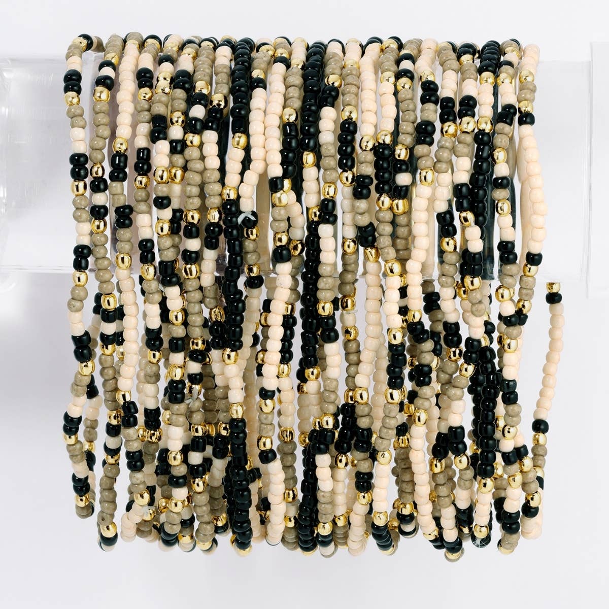 Assorted 2mm Stretch Seed Bead Bracelets: Olive Brown/Ivory/Blue - Bria Blair Creative
