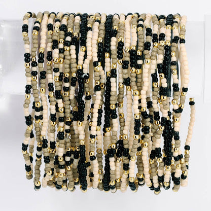 Assorted 2mm Stretch Seed Bead Bracelets: Olive Brown/Ivory/Blue - Bria Blair Creative