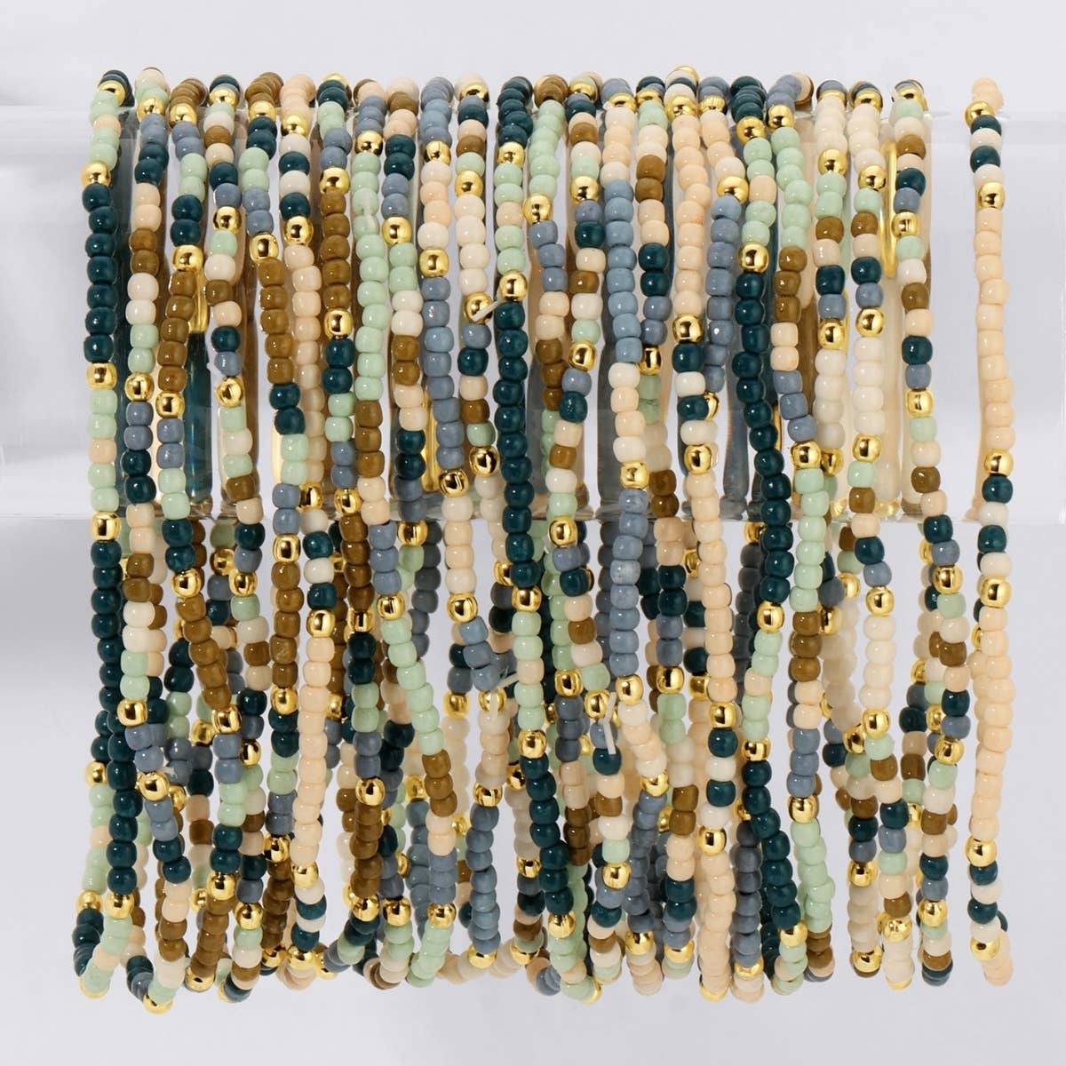 Assorted 2mm Stretch Seed Bead Bracelets: Olive Brown/Ivory/Blue - Bria Blair Creative