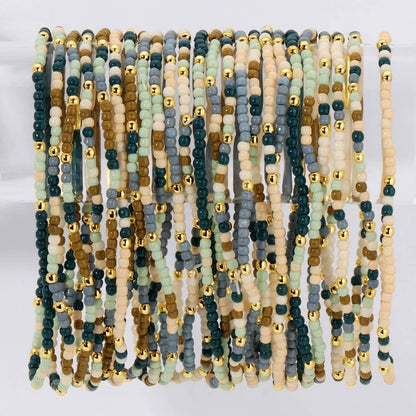 Assorted 2mm Stretch Seed Bead Bracelets: Olive Brown/Ivory/Blue - Bria Blair Creative