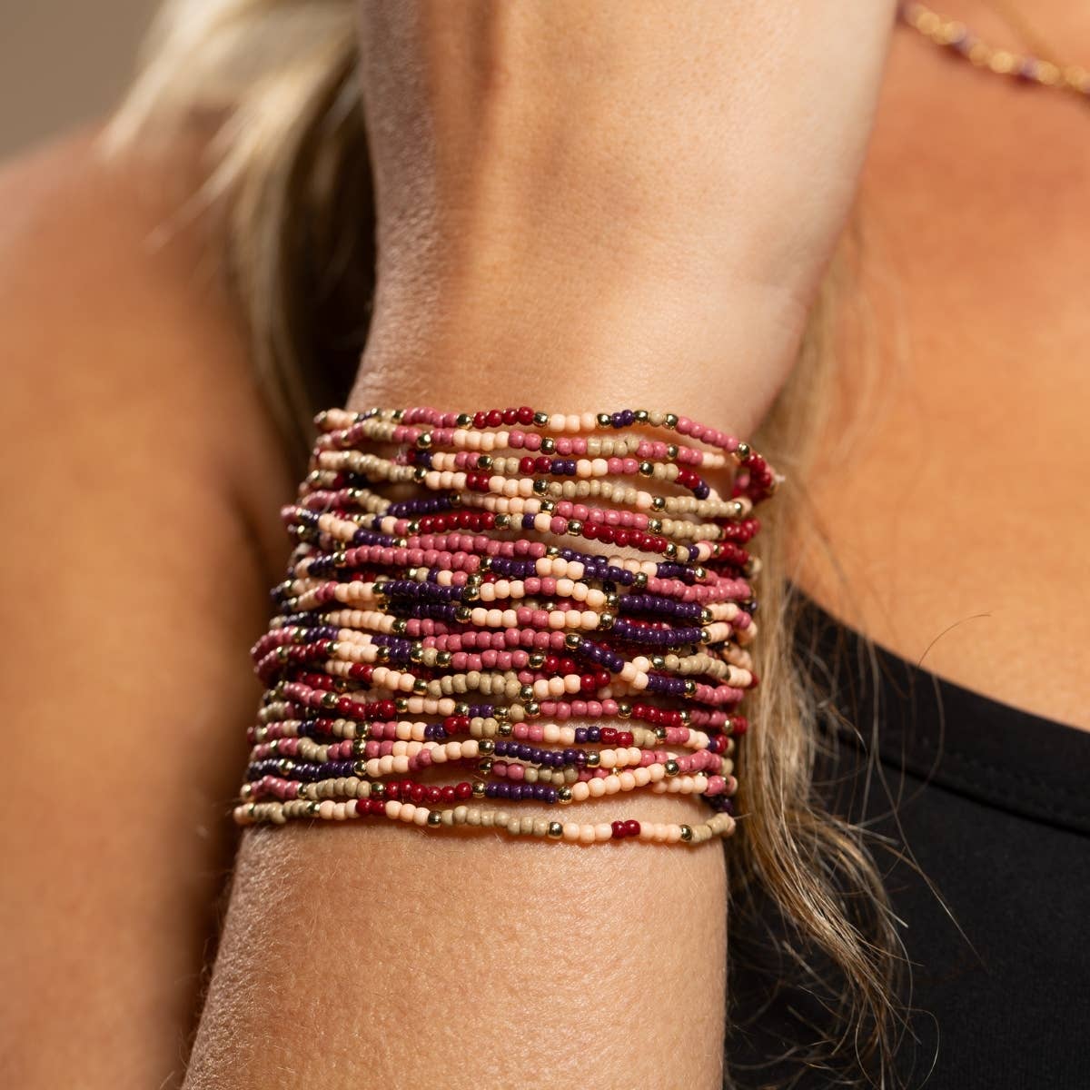 Assorted 2mm Stretch Seed Bead Bracelets: Olive Brown/Ivory/Blue - Bria Blair Creative