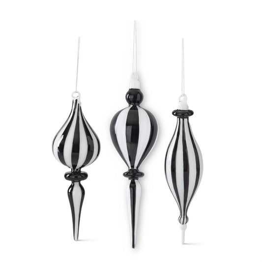 Assorted Black & White Striped Glass Finial Orament - Bria Blair Creative