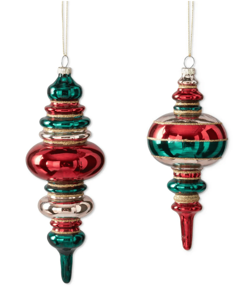 Assorted Red Gold & Green Glass Finial Ornaments (2 Styles) - Bria Blair Creative