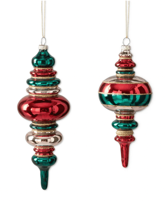 Assorted Red Gold & Green Glass Finial Ornaments (2 Styles) - Bria Blair Creative