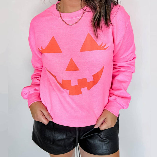 Halloween Crewneck Sweatshirt, Pumpkin Face, Halloween Sweat: Large