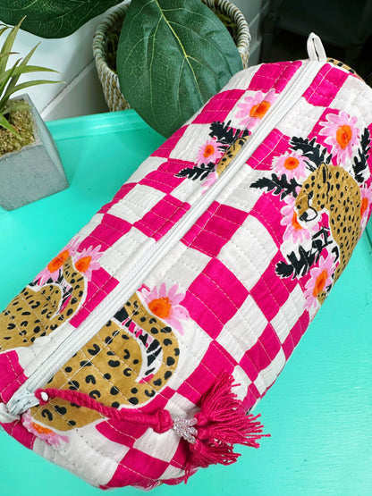 Quilted Makeup Bag | Travel Cosmetic Toiletry Bag | Jaguars