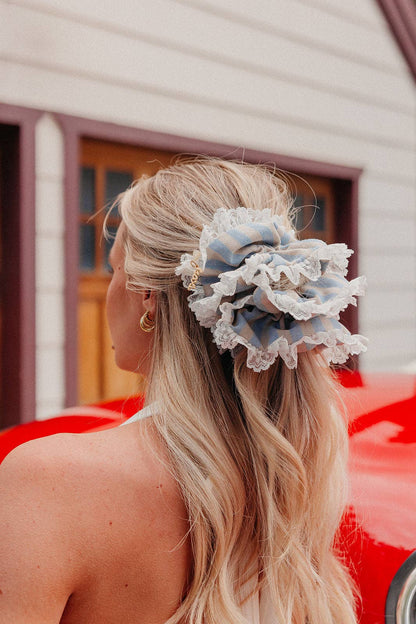 BABY BLUE DENIM LACE CORSET SCRUNCHIE