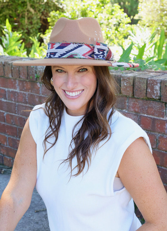 Lucie Hat with Aztec Accents BROWN: Default