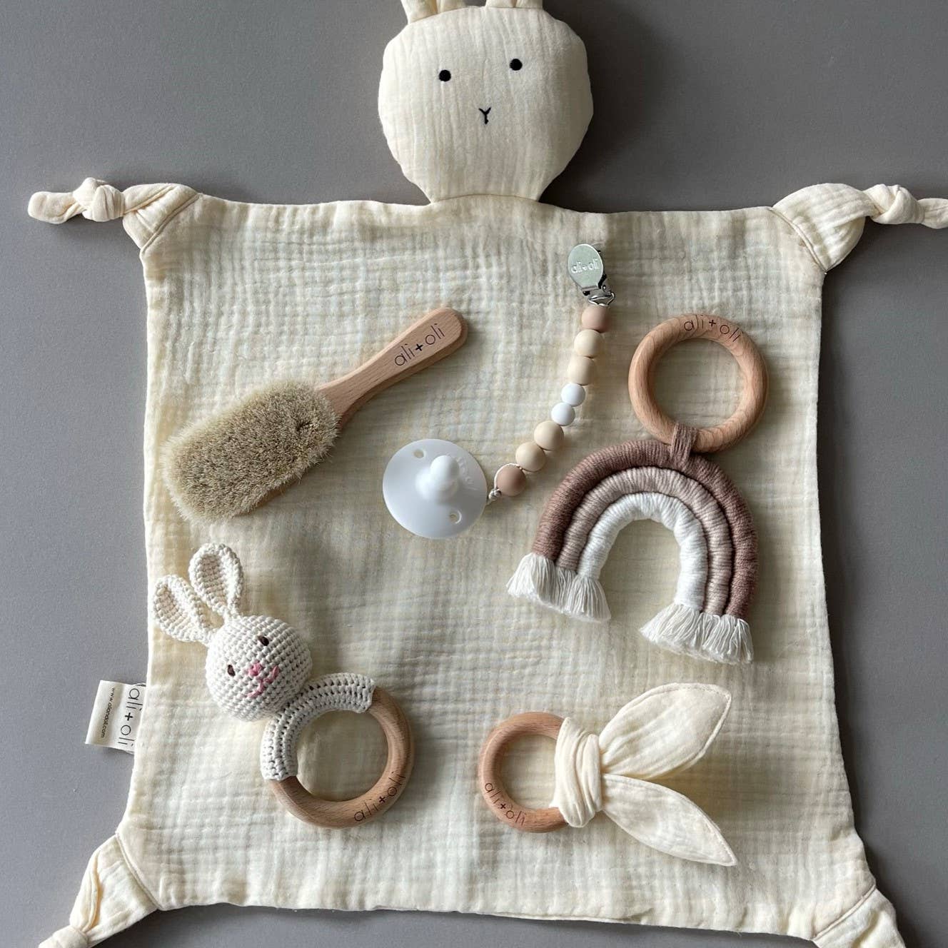 Baby Teething Toy Rattle Wood Ring Crochet (Bunny) - Bria Blair Creative