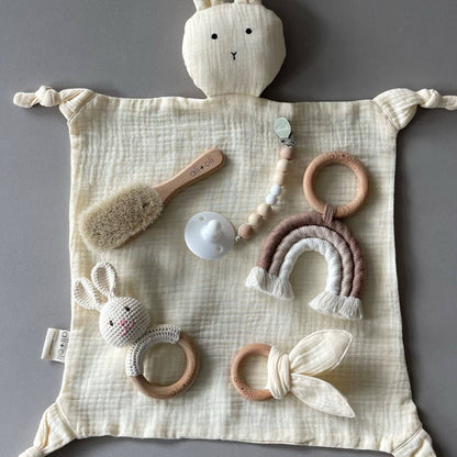 Baby Teething Toy Rattle Wood Ring Crochet (Bunny) - Bria Blair Creative