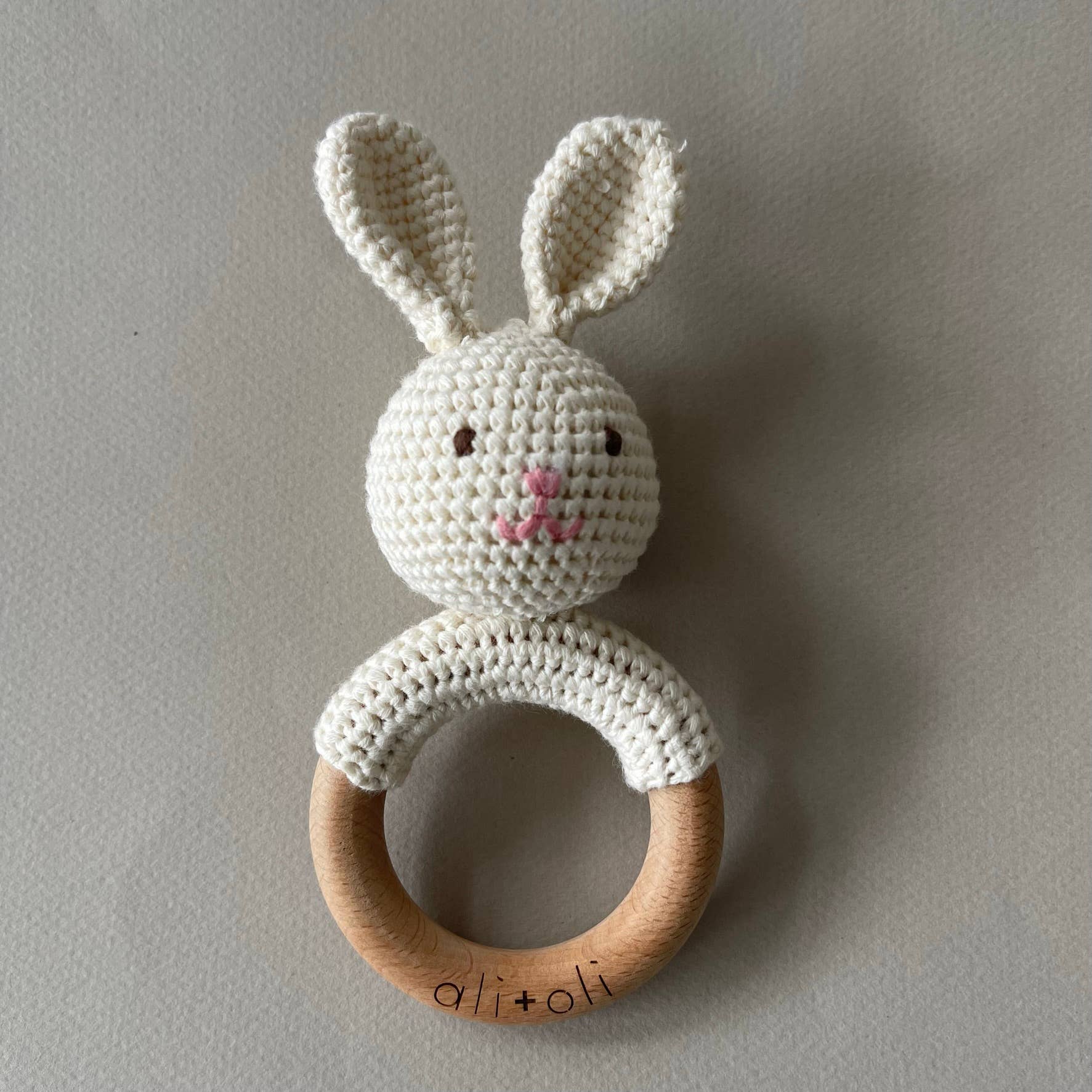 Baby Teething Toy Rattle Wood Ring Crochet (Bunny) - Bria Blair Creative