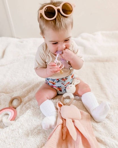 Baby Teething Toy Rattle Wood Ring Crochet (Bunny) - Bria Blair Creative