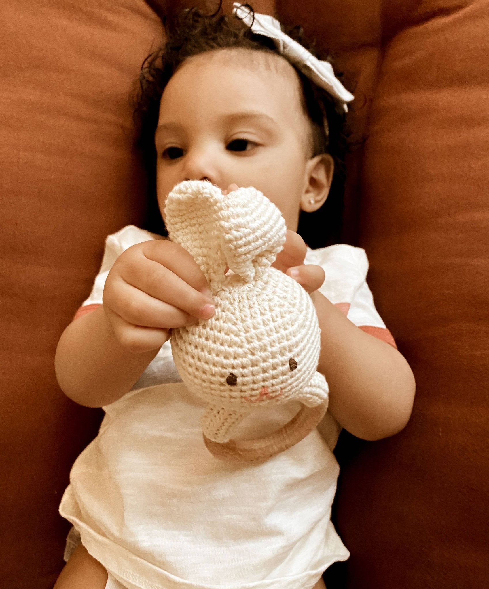 Baby Teething Toy Rattle Wood Ring Crochet (Bunny) - Bria Blair Creative
