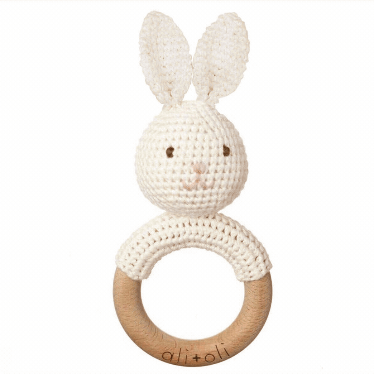 Baby Teething Toy Rattle Wood Ring Crochet (Bunny) - Bria Blair Creative