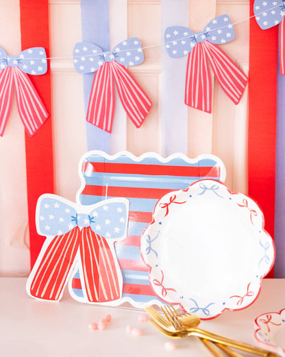 BAM1241 - Blue & Red Striped Paper Plate - 9" - Bria Blair Creative