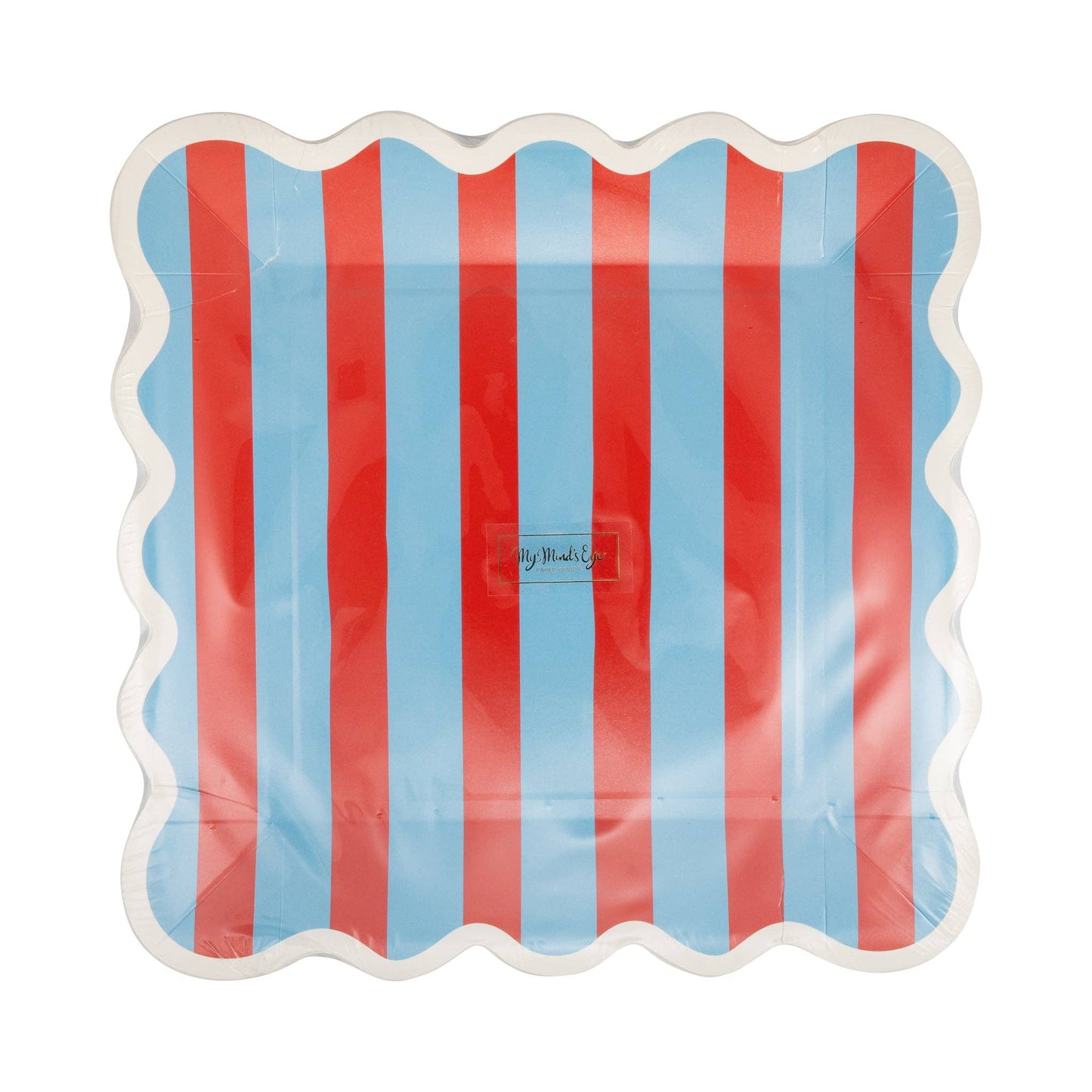 BAM1241 - Blue & Red Striped Paper Plate - 9" - Bria Blair Creative