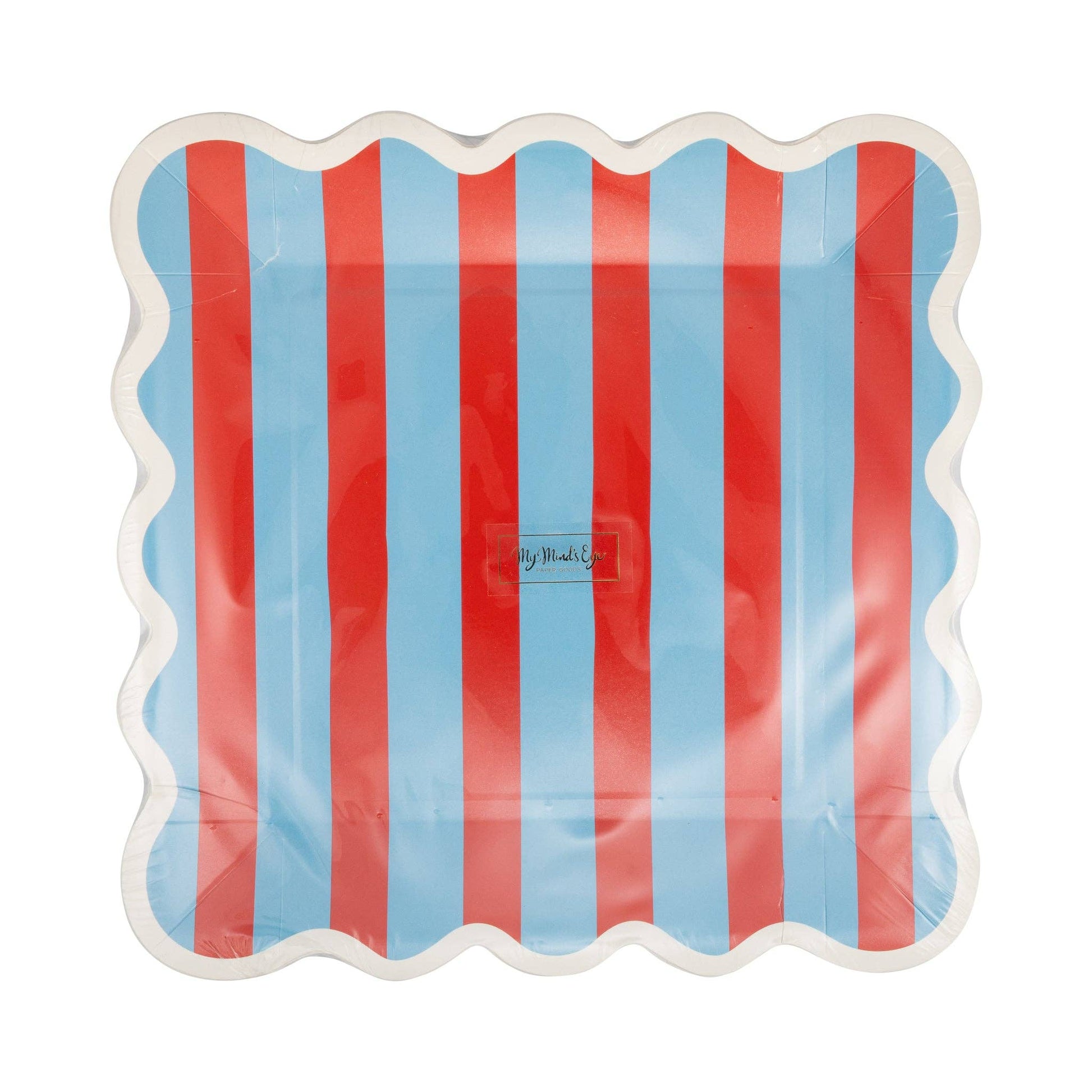 BAM1241 - Blue & Red Striped Paper Plate - 9" - Bria Blair Creative