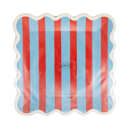BAM1241 - Blue & Red Striped Paper Plate - 9" - Bria Blair Creative