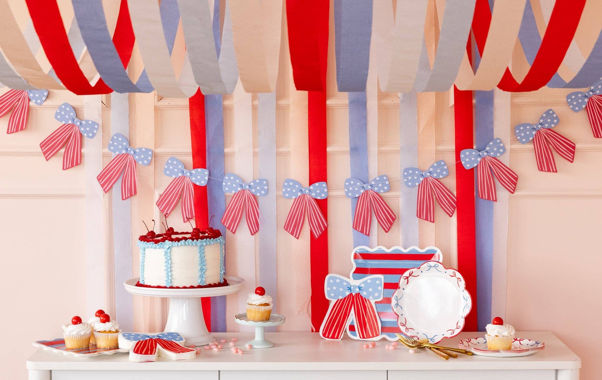 BAM1241 - Blue & Red Striped Paper Plate - 9" - Bria Blair Creative