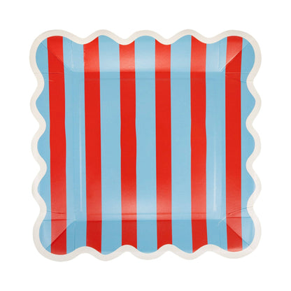 BAM1241 - Blue & Red Striped Paper Plate - 9" - Bria Blair Creative