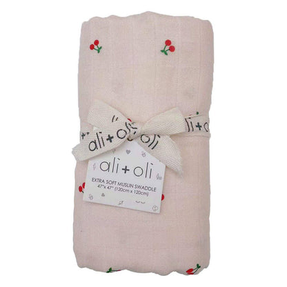 Bamboo Muslin Swaddle Blanket (Cherry) - Bria Blair Creative