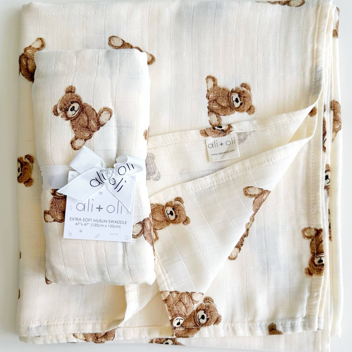 Bamboo Muslin Swaddle Blanket (Teddy Bear) - Bria Blair Creative