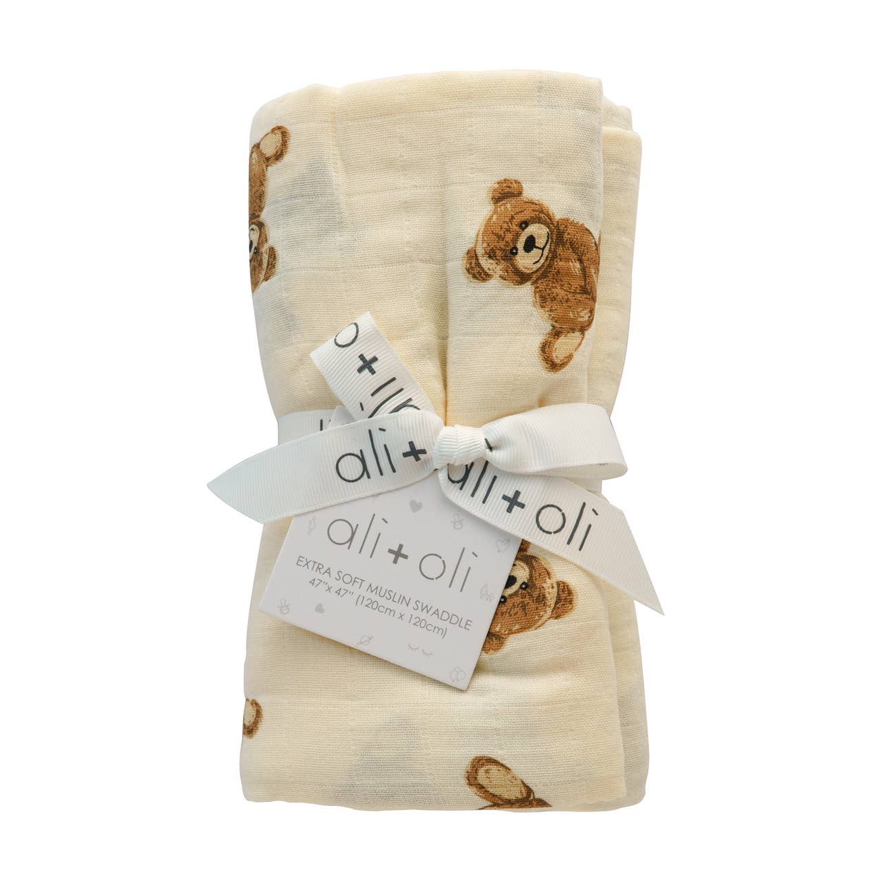 Bamboo Muslin Swaddle Blanket (Teddy Bear) - Bria Blair Creative