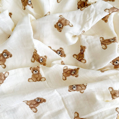 Bamboo Muslin Swaddle Blanket (Teddy Bear) - Bria Blair Creative
