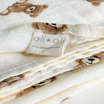 Bamboo Muslin Swaddle Blanket (Teddy Bear) - Bria Blair Creative