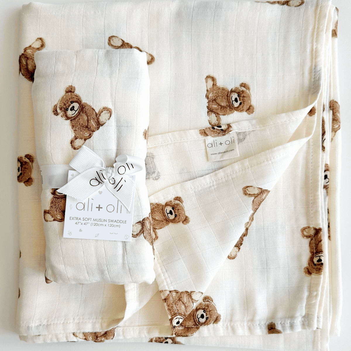 Bamboo Muslin Swaddle Blanket (Teddy Bear) - Bria Blair Creative
