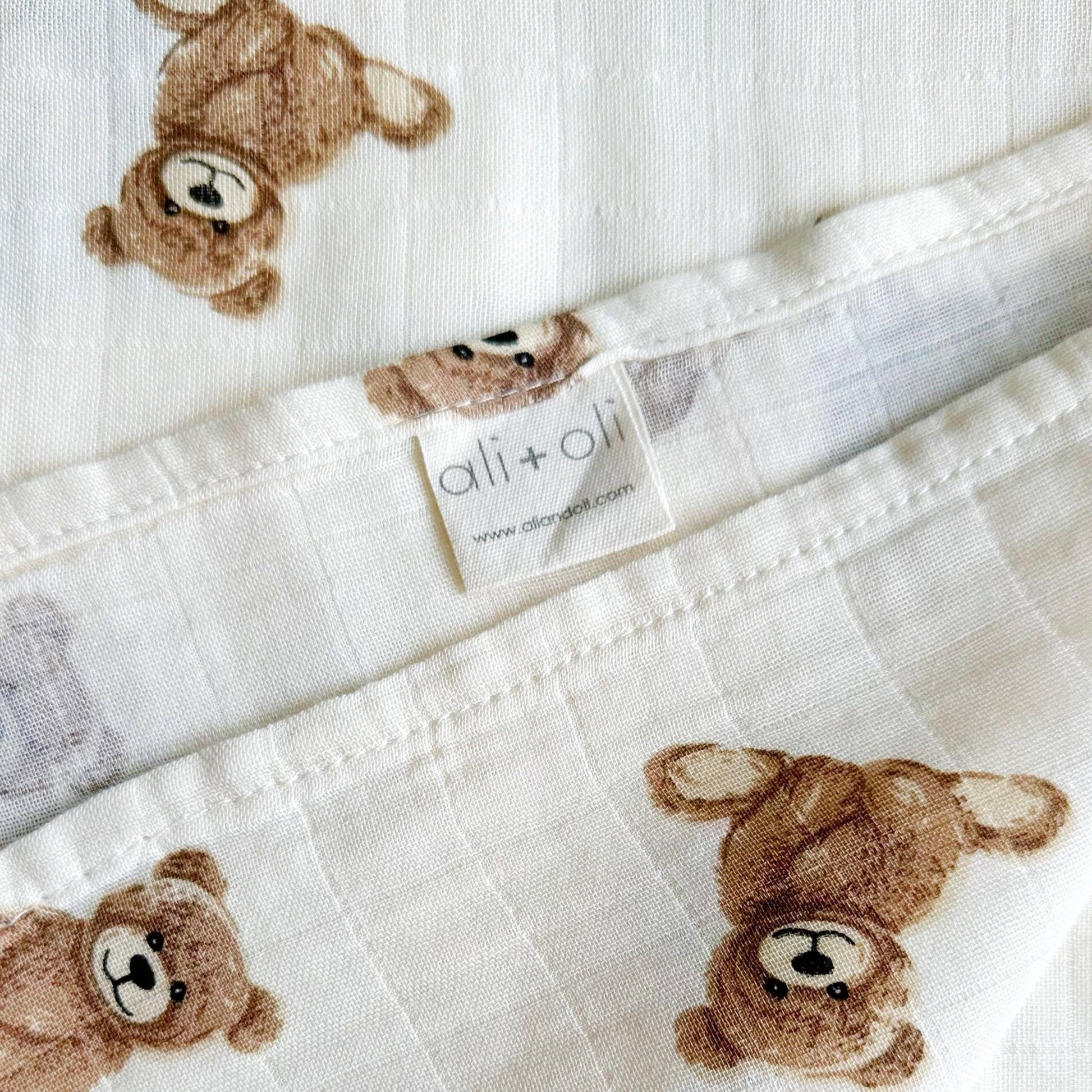 Bamboo Muslin Swaddle Blanket (Teddy Bear) - Bria Blair Creative