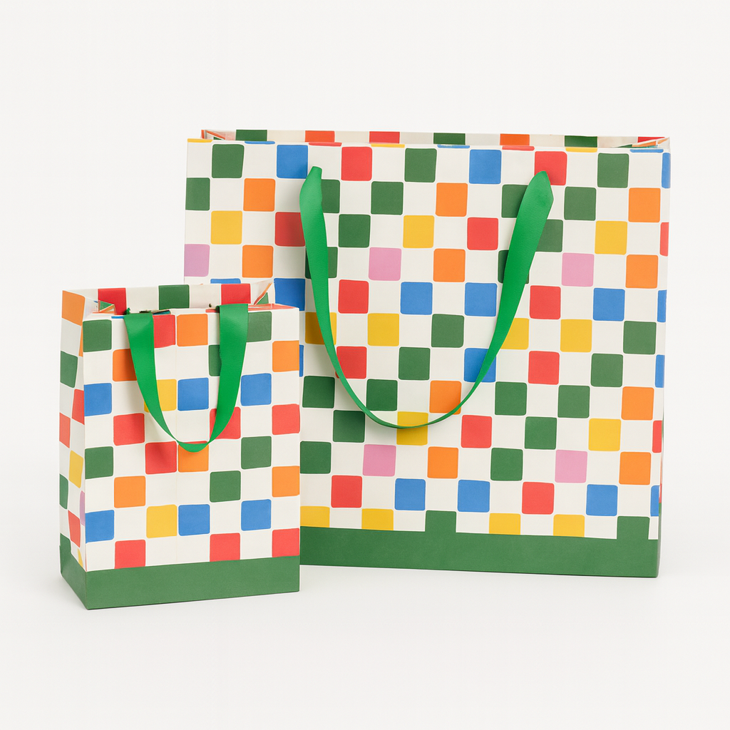 Checkered Colorful Gift Paper Bag Premium | Large: 17x13
