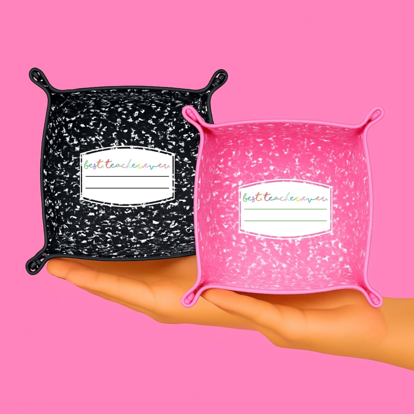 Best Teacher Ever Gift | Saffiano Leatherette catchall tray: Black Composition - Bria Blair Creative