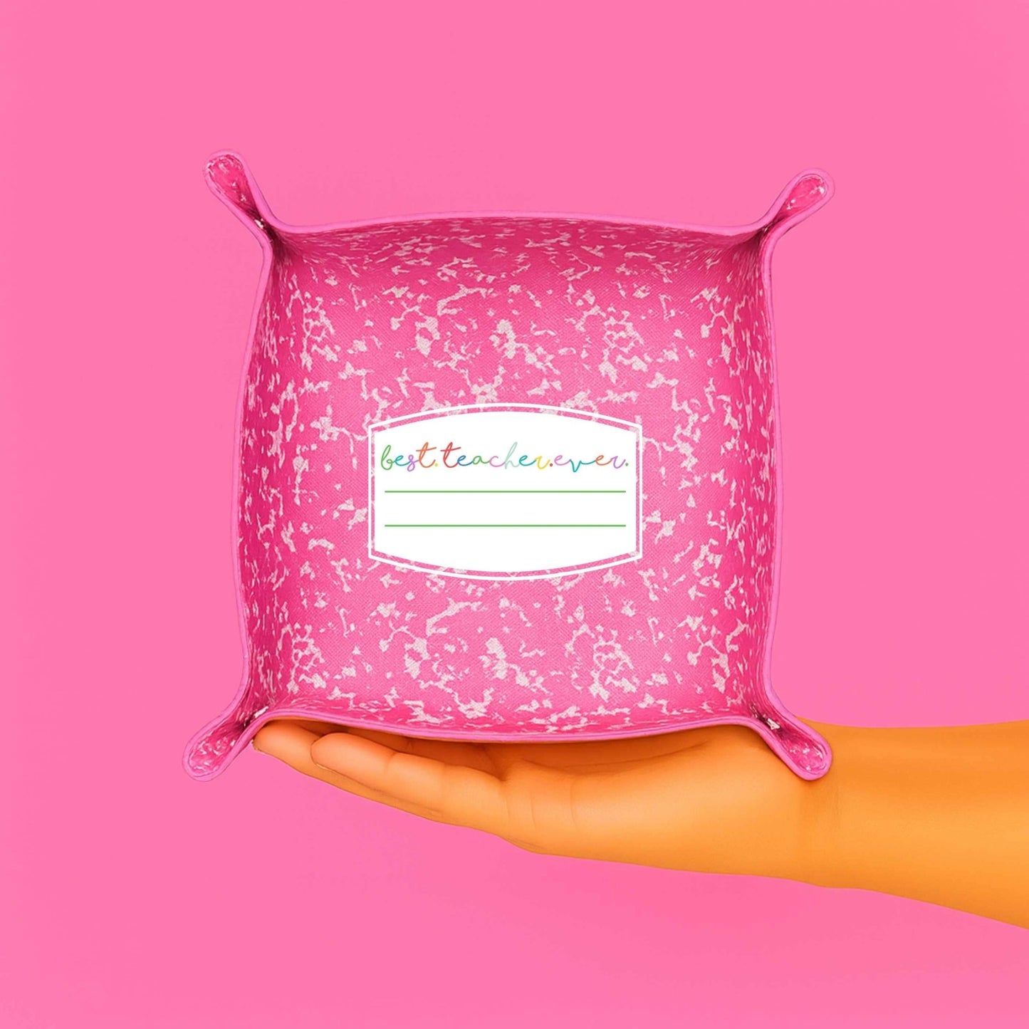Best Teacher Ever Gift | Saffiano Leatherette catchall tray: Black Composition - Bria Blair Creative
