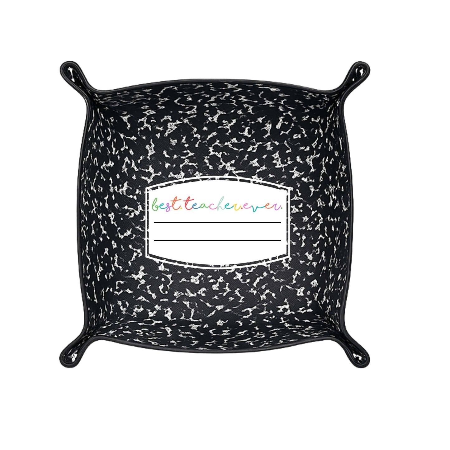 Best Teacher Ever Gift | Saffiano Leatherette catchall tray: Black Composition - Bria Blair Creative