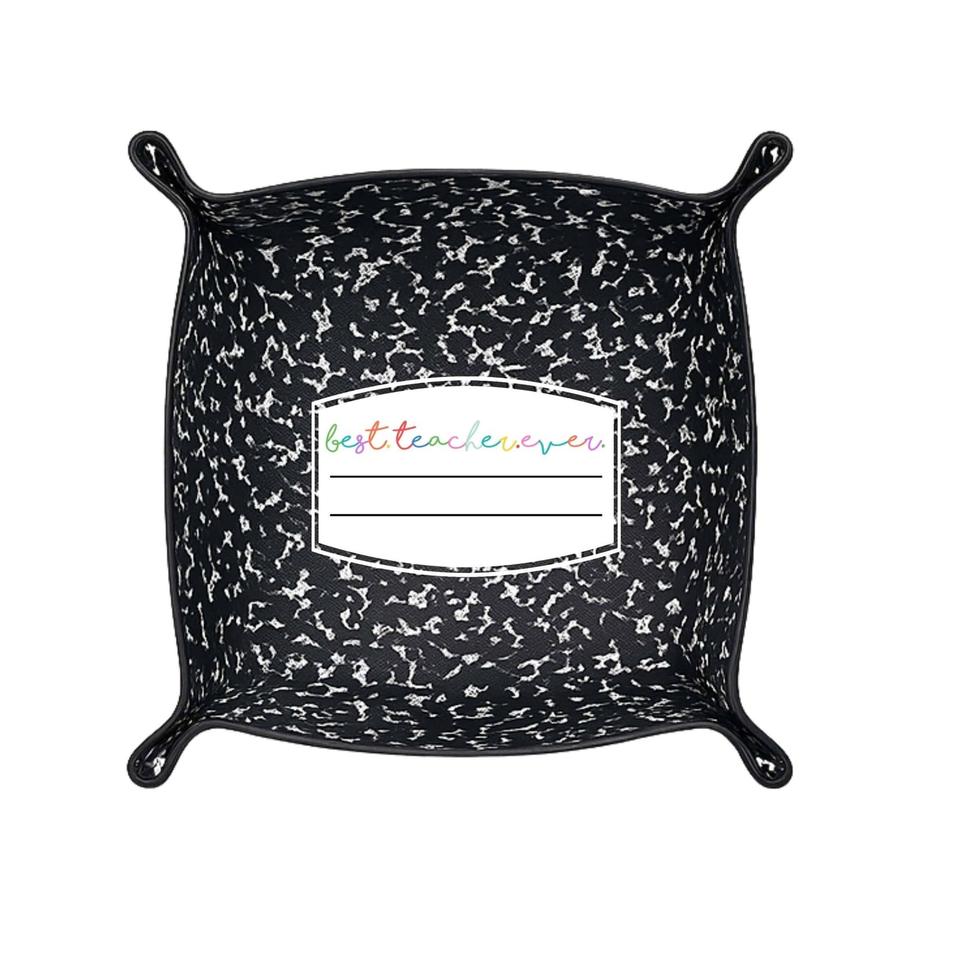 Best Teacher Ever Gift | Saffiano Leatherette catchall tray: Black Composition - Bria Blair Creative