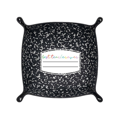 Best Teacher Ever Gift | Saffiano Leatherette catchall tray: Black Composition - Bria Blair Creative