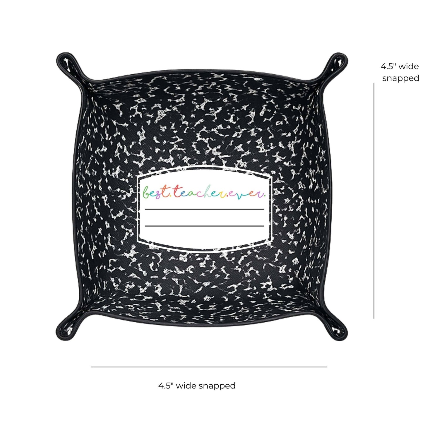Best Teacher Ever Gift | Saffiano Leatherette catchall tray: Black Composition - Bria Blair Creative