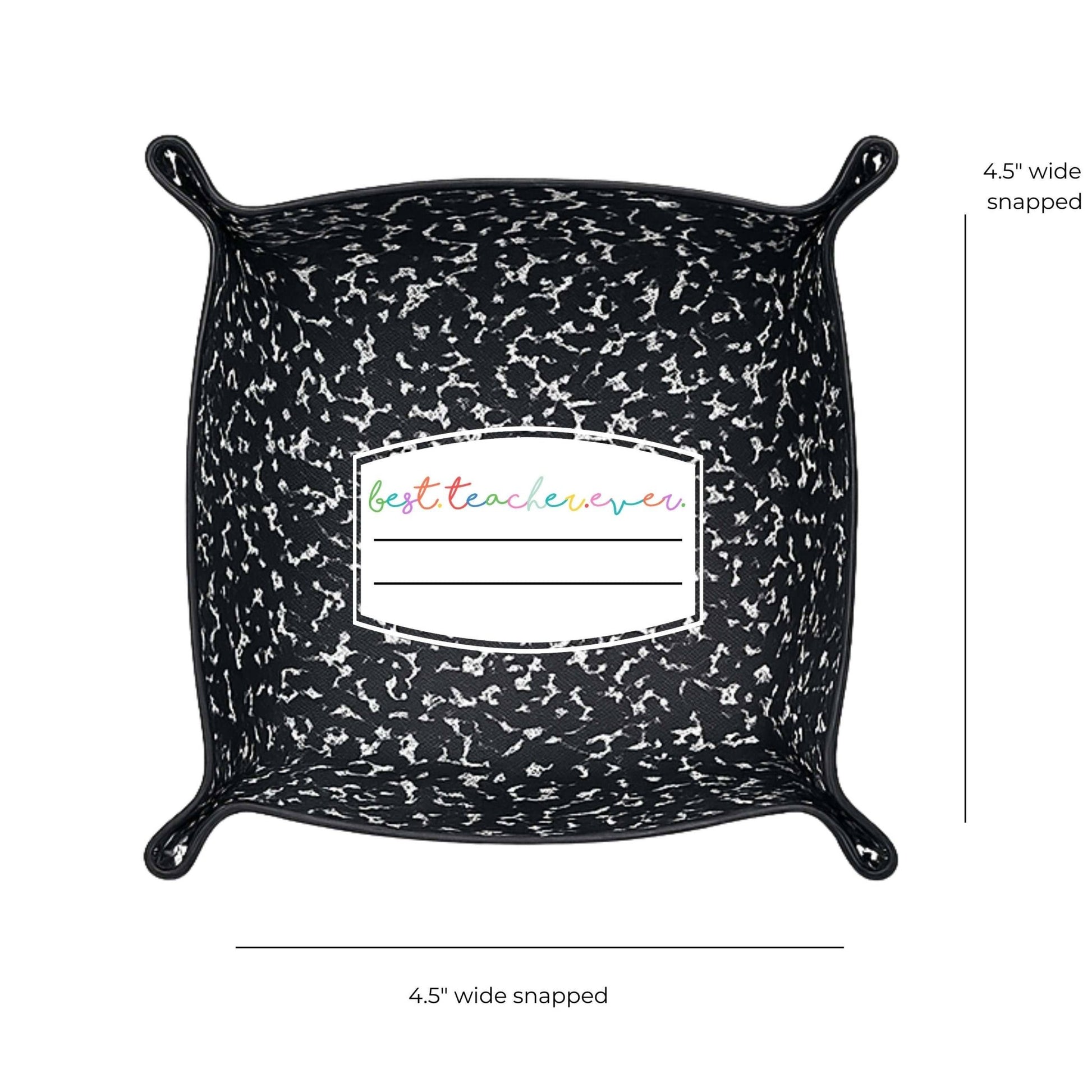 Best Teacher Ever Gift | Saffiano Leatherette catchall tray: Black Composition - Bria Blair Creative