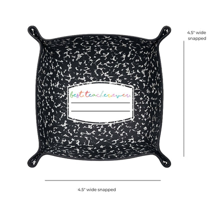 Best Teacher Ever Gift | Saffiano Leatherette catchall tray: Black Composition - Bria Blair Creative
