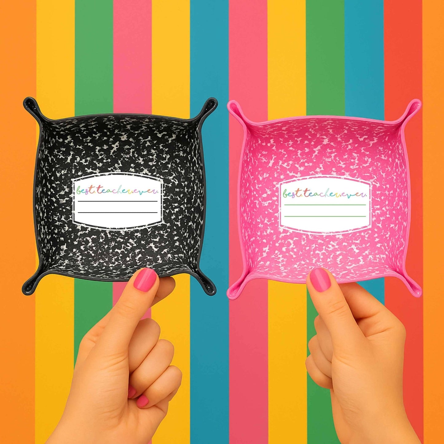Best Teacher Ever Gift | Saffiano Leatherette catchall tray: Black Composition - Bria Blair Creative