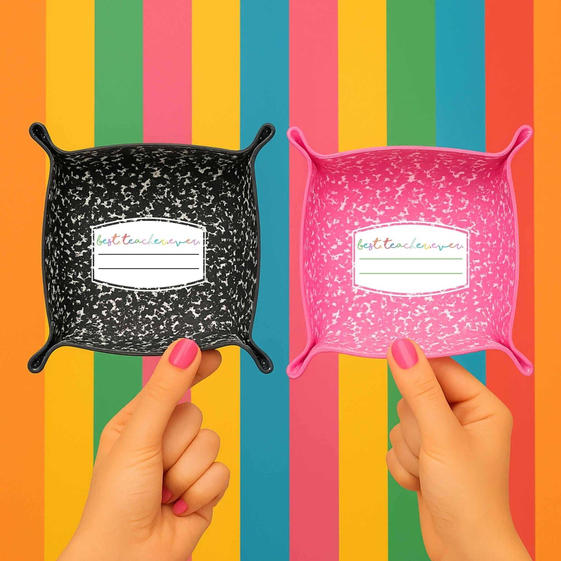 Best Teacher Ever Gift | Saffiano Leatherette catchall tray: Black Composition - Bria Blair Creative
