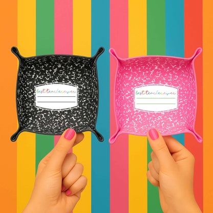 Best Teacher Ever Gift | Saffiano Leatherette catchall tray: Black Composition - Bria Blair Creative