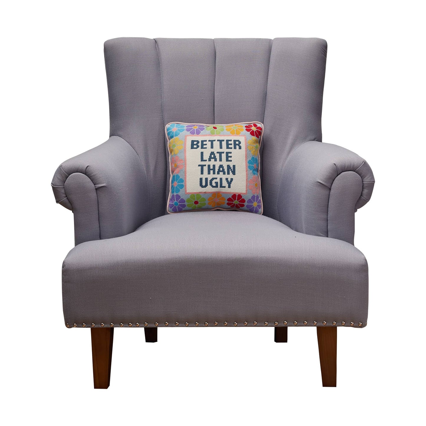 Better Late Than Ugly Embroidered Pillow - Bria Blair Creative