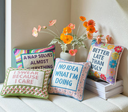 Better Late Than Ugly Embroidered Pillow - Bria Blair Creative