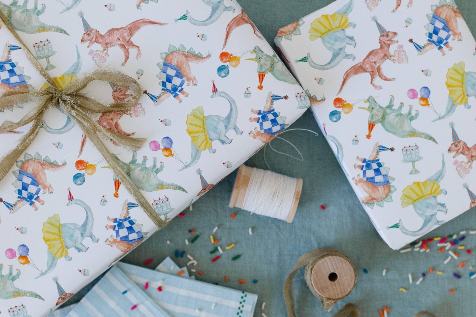 Birthday Dinosaurs Gift Wrap: Roll of 3 sheets - Bria Blair Creative