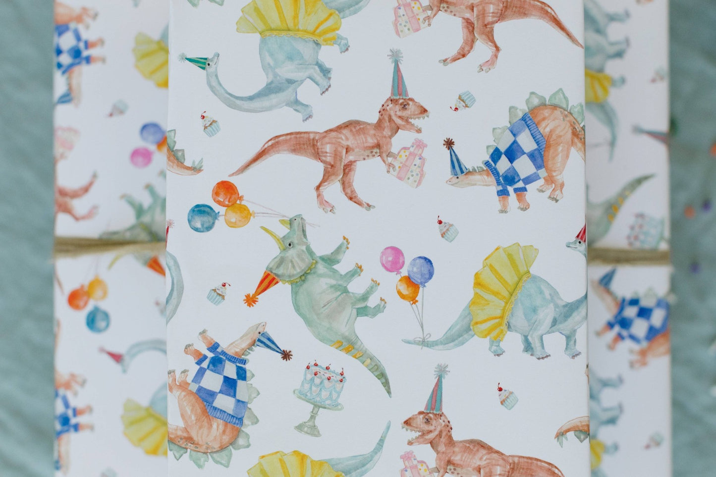 Birthday Dinosaurs Gift Wrap: Roll of 3 sheets - Bria Blair Creative