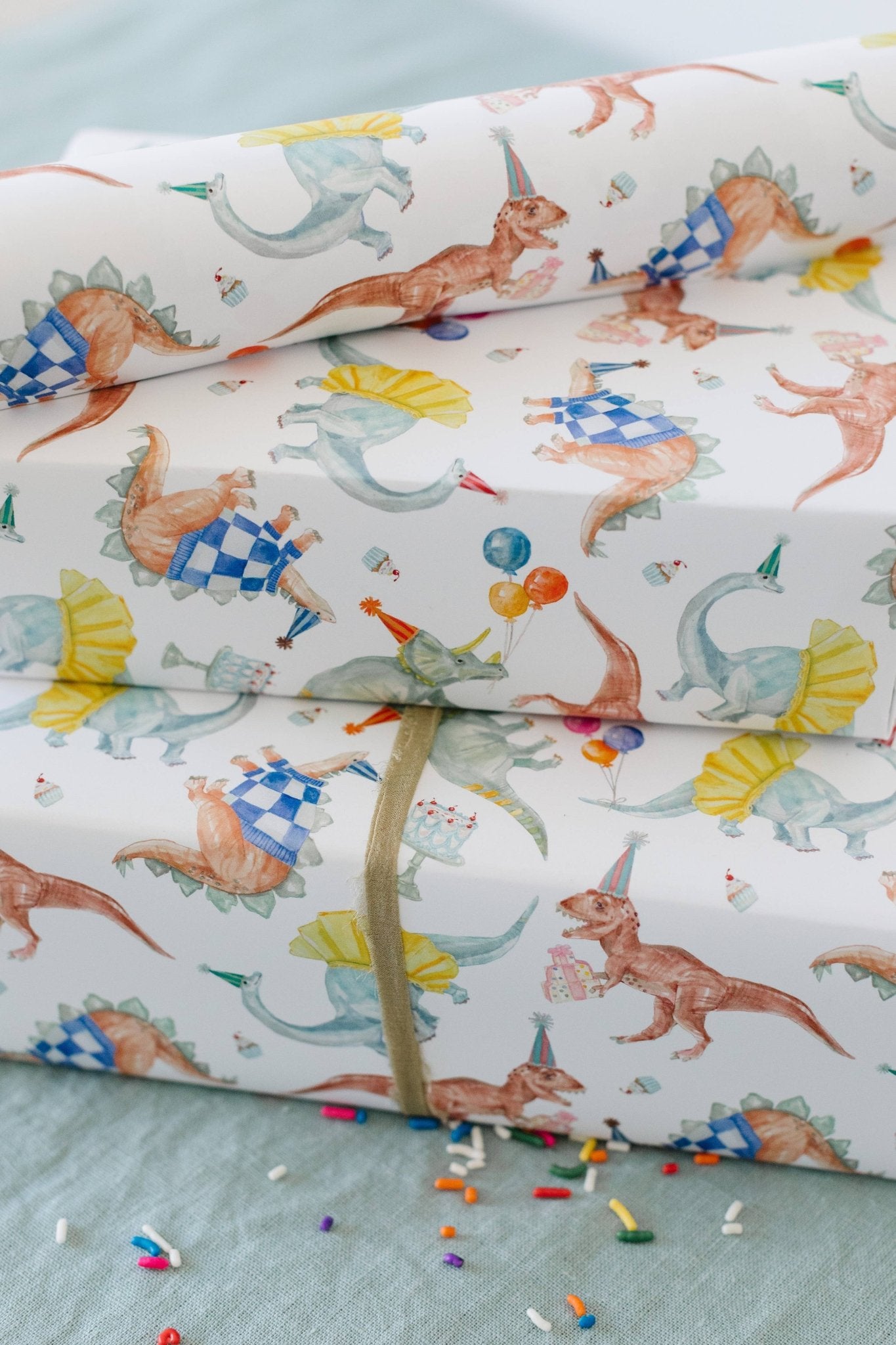 Birthday Dinosaurs Gift Wrap: Roll of 3 sheets - Bria Blair Creative
