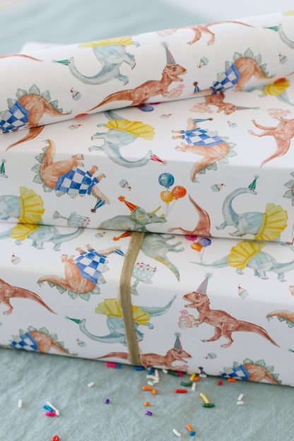 Birthday Dinosaurs Gift Wrap: Roll of 3 sheets - Bria Blair Creative